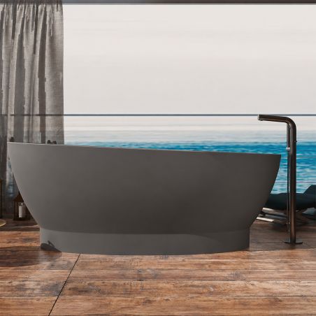 Badewanne, freistehend, Mineralverbund, Ablauf inklusive, Matte Anthracite, 160x83 cm, Edena