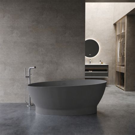 Badewanne, freistehend, Mineralverbund, Ablauf inklusive, Matte Anthracite, 160x83 cm, Edena