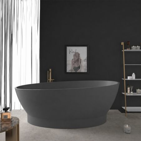 Badewanne, freistehend, Mineralverbund, Ablauf inklusive, Matte Anthracite, 160x83 cm, Edena