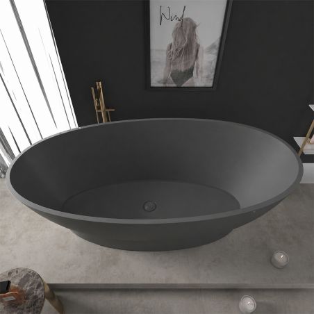 Badewanne, freistehend, Mineralverbund, Ablauf inklusive, Matte Anthracite, 160x83 cm, Edena