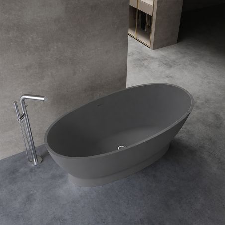 Badewanne, freistehend, Mineralverbund, Ablauf inklusive, Matte Anthracite, 160x83 cm, Edena