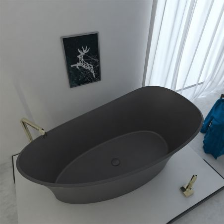 Badewanne, freistehend, Mineralverbund, Ablauf inklusive, Matte Anthracite, 150x78 cm, Nice