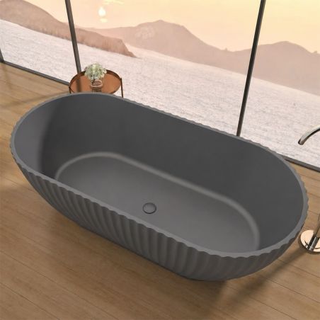 Badewanne, freistehend, Mineralverbund, Ablauf inklusive, Matte Anthracite, 170x80 cm, Bali