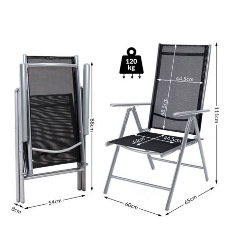Gartenmöbel-Set für die Terrasse, großer Tisch mit matter Glasplatte, 6 klappbare Aluminiumstühle, 150 x90x75 cm, Clinton