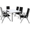 Gartenmöbel-Set für die Terrasse, großer Tisch mit matter Glasplatte, 6 klappbare Aluminiumstühle, 150 x90x75 cm, Clinton