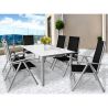 Gartenmöbel-Set für die Terrasse, großer Tisch mit matter Glasplatte, 6 klappbare Aluminiumstühle, 150 x90x75 cm, Clinton