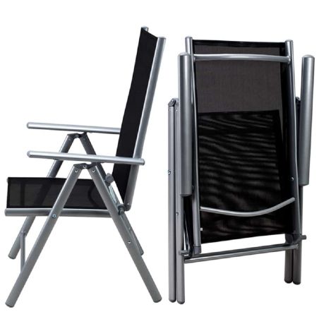 Gartenmöbel-Set für die Terrasse, großer Tisch mit matter Glasplatte, 6 klappbare Aluminiumstühle, 150 x90x75 cm, Clinton