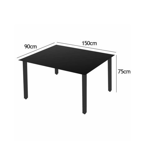 Gartenmöbel-Set für die Terrasse, großer Tisch mit matter Glasplatte, 6 klappbare Aluminiumstühle, 150 x90x75 cm, Clinton