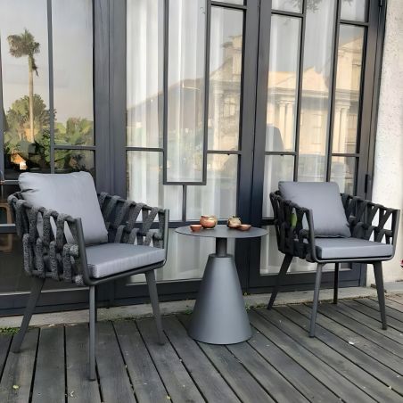Stuhl Riga, für Terrassenmöbel, Aluminium, 5 cm Kissen, Seilgeflecht, 58 x 64,5 x 75 cm
