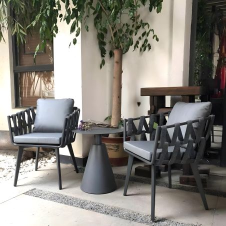 Stuhl Riga, für Terrassenmöbel, Aluminium, 5 cm Kissen, Seilgeflecht, 58 x 64,5 x 75 cm