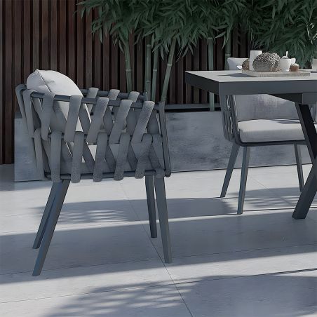 Stuhl Riga, für Terrassenmöbel, Aluminium, 5 cm Kissen, Seilgeflecht, 58 x 64,5 x 75 cm