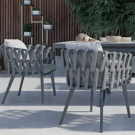 Stuhl Riga, für Terrassenmöbel, Aluminium, 5 cm Kissen, Seilgeflecht, 58 x 64,5 x 75 cm