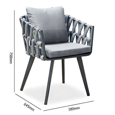 Stuhl Riga, für Terrassenmöbel, Aluminium, 5 cm Kissen, Seilgeflecht, 58 x 64,5 x 75 cm