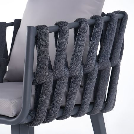 Stuhl Riga, für Terrassenmöbel, Aluminium, 5 cm Kissen, Seilgeflecht, 58 x 64,5 x 75 cm