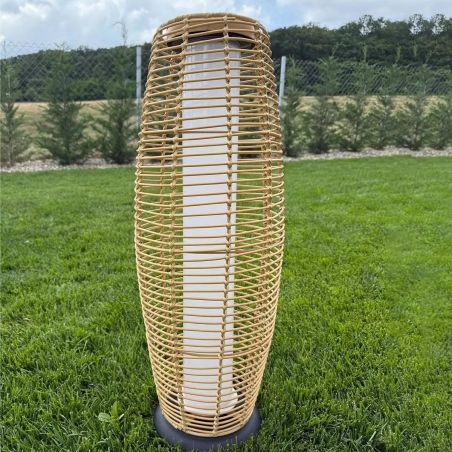 Solarlampe, Geflecht aus Polyrattan, USB-Ladefunktion, Batterie inklusive, Schutzart IP65, 74 cm, warmes Licht, Solar Boho