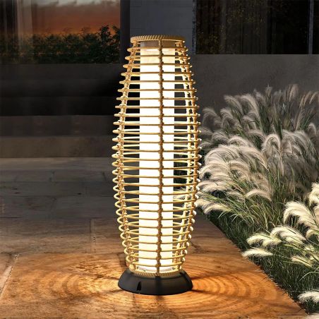 Solarlampe, Geflecht aus Polyrattan, USB-Ladefunktion, Batterie inklusive, Schutzart IP65, 74 cm, warmes Licht, Solar Boho