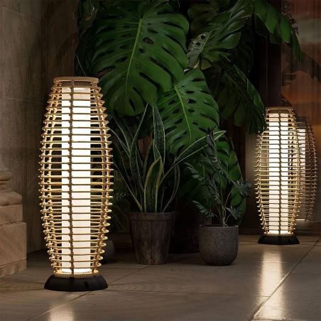 Solarlampe, Geflecht aus Polyrattan, USB-Ladefunktion, Batterie inklusive, Schutzart IP65, 74 cm, warmes Licht, Solar Boho