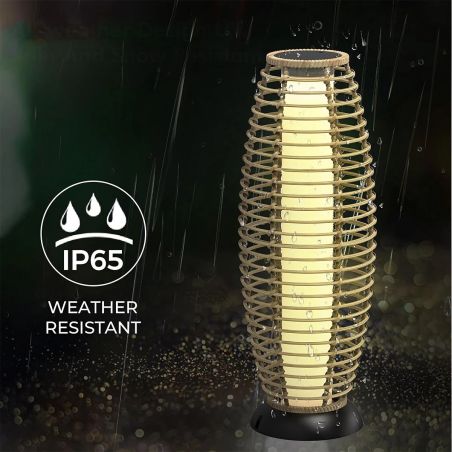 Solarlampe, Geflecht aus Polyrattan, USB-Ladefunktion, Batterie inklusive, Schutzart IP65, 74 cm, warmes Licht, Solar Boho