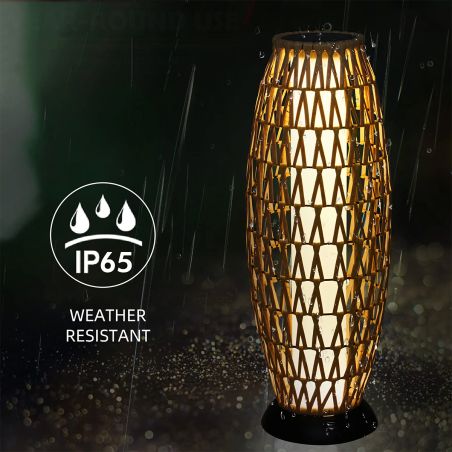 Solarlampe, Geflecht aus Polyrattan, USB-Ladefunktion, Batterie inklusive, Schutzart IP65, 73 cm, warmes Licht, SunBoho