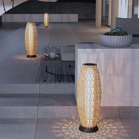 Solarlampe, Geflecht aus Polyrattan, USB-Ladefunktion, Batterie inklusive, Schutzart IP65, 73 cm, warmes Licht, SunBoho
