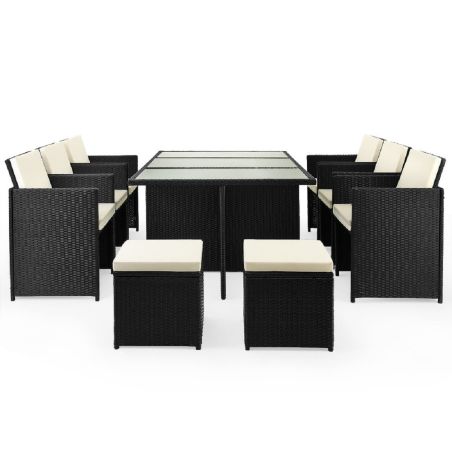 Gartenmöbel-Set für,Terrasse, faltbarer Cube, 6 Stühle mit verstellbarer Rückenlehne, 4 Hocker, 180x120x74 cm, Schwarz, Michigan