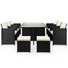 Gartenmöbel-Set für,Terrasse, faltbarer Cube, 6 Stühle mit verstellbarer Rückenlehne, 4 Hocker, 180x120x74 cm, Schwarz, Michigan