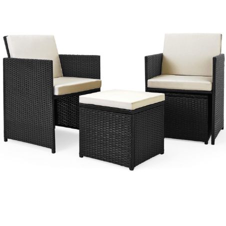 Gartenmöbel-Set für,Terrasse, faltbarer Cube, 6 Stühle mit verstellbarer Rückenlehne, 4 Hocker, 180x120x74 cm, Schwarz, Michigan
