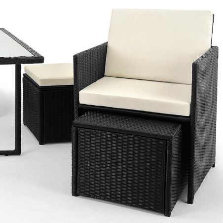 Gartenmöbel-Set für,Terrasse, faltbarer Cube, 6 Stühle mit verstellbarer Rückenlehne, 4 Hocker, 180x120x74 cm, Schwarz, Michigan