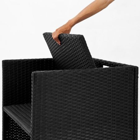 Gartenmöbel-Set für,Terrasse, faltbarer Cube, 6 Stühle mit verstellbarer Rückenlehne, 4 Hocker, 180x120x74 cm, Schwarz, Michigan