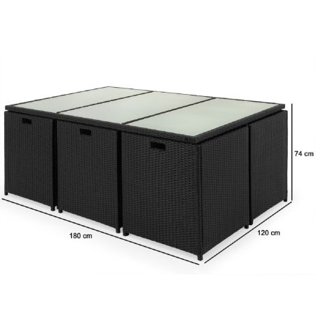 Gartenmöbel-Set für,Terrasse, faltbarer Cube, 6 Stühle mit verstellbarer Rückenlehne, 4 Hocker, 180x120x74 cm, Schwarz, Michigan