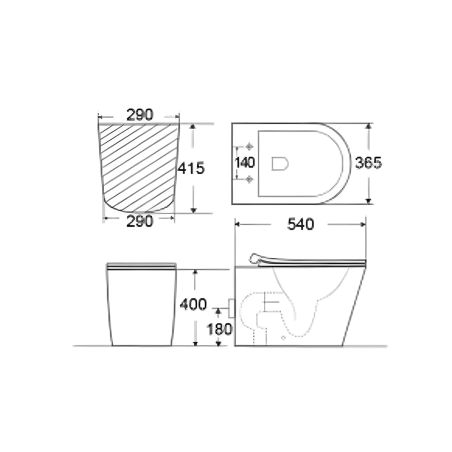 Toilettenschüssel EGO Galo, Rimless, Mattschwarz, Bodenmontage, Duroplast Slim Soft-Close Abdeckung inklusive