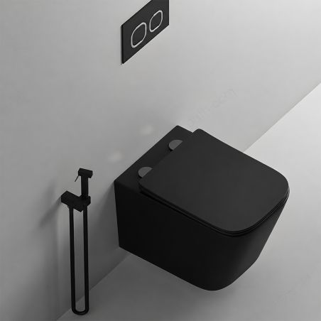 EGO Alfonso Rimless Toilettenschüssel, Mattschwarz, Power Color, hängende Montage, Duroplast Slim Soft-Close-Deckel inklusive
