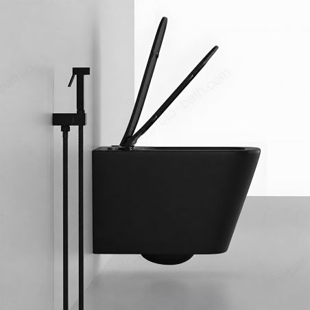 EGO Alfonso Rimless Toilettenschüssel, Mattschwarz, Power Color, hängende Montage, Duroplast Slim Soft-Close-Deckel inklusive