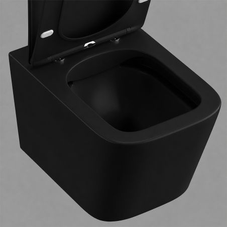 EGO Alfonso Rimless Toilettenschüssel, Mattschwarz, Power Color, hängende Montage, Duroplast Slim Soft-Close-Deckel inklusive