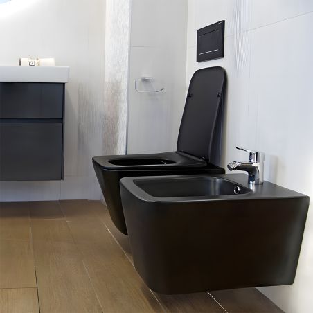 Bidet Alfonso, Mattschwarz, Power Colour, 52x35cm, Wandmontage, mit Überlauf