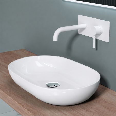 Waschbecken EGO 808, Weiß, glänzend, 54 x 34 cm, Aufsatzmontage, Marmor-Verbundwerkstoff