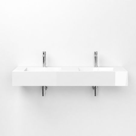 Doppelwaschbecken Penelope, Mineralwerkstoff, Aufsatz- oder Wandmontage, mit 2 Hahnlöcher, 120x46 cm