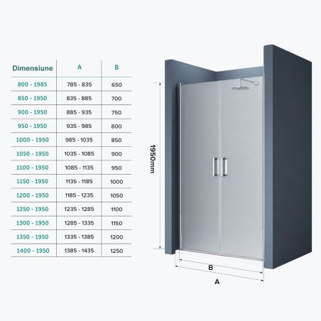 Duschtür EGO-24D, 6 mm Sicherheitsglas, sandgestrahlt, 180°-Öffnung, Maße 100 x 195 cm, Nano-Easy-Clean-Beschichtung
