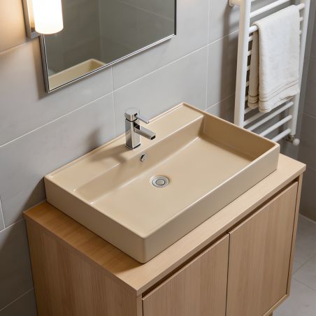 Waschbecken Jasmine Matt, Power Color, mit Armaturenloch, Halbeinbau, Sanitärkeramik, 60–80 × 50 cm, Avelia