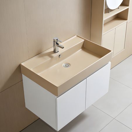 Waschbecken Jasmine Matt, Power Color, mit Armaturenloch, Halbeinbau, Sanitärkeramik, 60–80 × 50 cm, Avelia