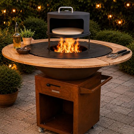 Pizzaofen Nexus Ø45 cm, Cortenstahl 1,5 mm, mit Thermometer, kompatibel mit den Grills Aurelius und Avangarde, schwarz