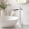 Waschtischarmatur, Wasserfall-Ausführung, Höhe 31,4 cm Aufsatzmontage, Chrom, Cortano