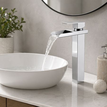 Waschtischarmatur, Wasserfall-Ausführung, Höhe 31,4 cm Aufsatzmontage, Chrom, Cortano