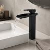 Waschtischarmatur, Wasserfall-Ausführung, Höhe 31,4 cm, Aufsatzmontage, Mattschwarz, Cortano