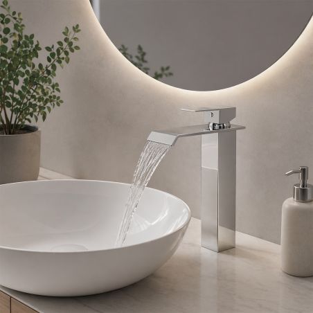 Waschtischarmatur, Wasserfall-Ausführung, Aufsatzmontage, Chrom, Avira