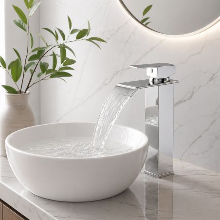 Waschtischarmatur, Wasserfall-Ausführung, Aufsatzmontage, Chrom, Avira