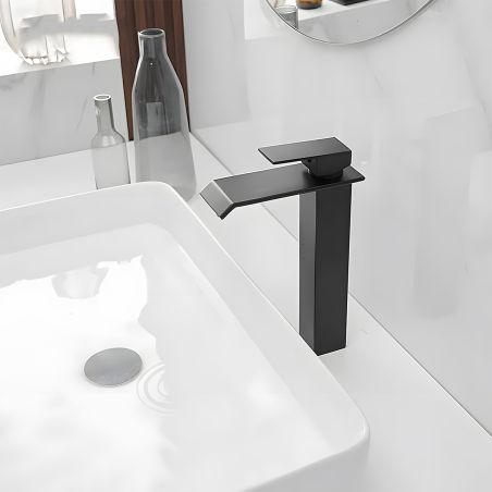 Waschtischarmatur, Wasserfall-Ausführung, Aufsatzmontage, Mattschwarz, Avira