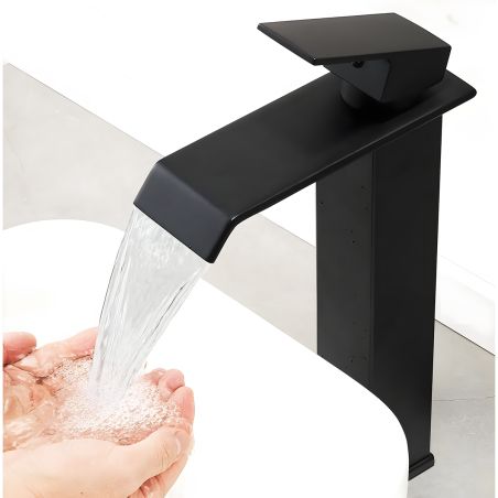Waschtischarmatur, Wasserfall-Ausführung, Aufsatzmontage, Mattschwarz, Avira