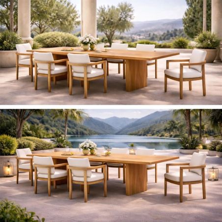 Möbelset, Garten oder Terrasse, großer Tisch und 8 Stühle, Voll-Teakholz, inklusive Kissen, Primavera
