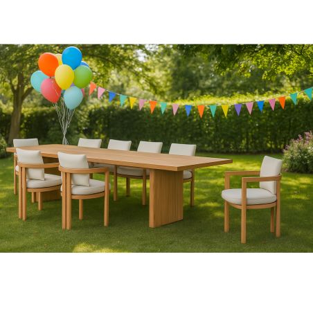 Möbelset, Garten oder Terrasse, großer Tisch und 8 Stühle, Voll-Teakholz, inklusive Kissen, Primavera